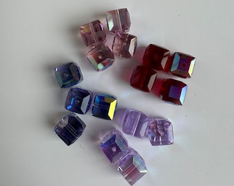 Vint Swarovski 8mm Cube Crystal Beads #5601 Purples and Red Crystal Beads With AB Coating 2.75 Each Bead