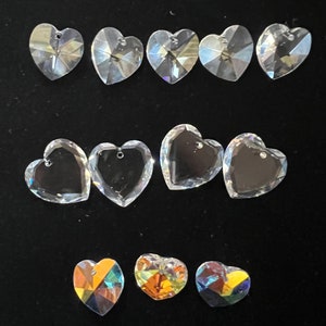 Vintage Swarovski Heart Shaped Crystal Beads 17mm & 14mm, Total 12 Heart Shaped Beads Center Top Drilled All Crystal Clear Some AB Coating