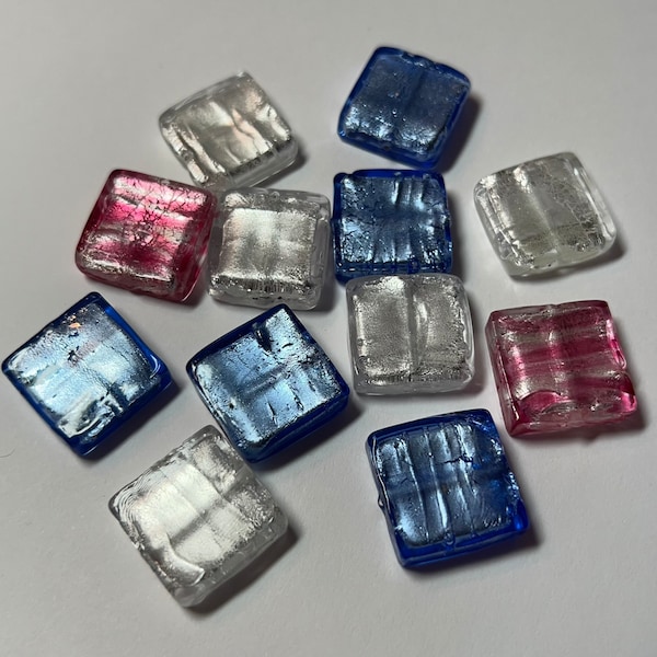 20mm Square Venetian Glass Beads 20mm x 20mm x 6mm Beads Foil Lined Handmade Each Bead Is 4.95