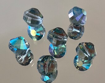 Vintage Swarovski Indian Sapphire 12mm Beads Blue Coin/Tablet Shape AB Coating Swarovski #5101 Made in Austria 1980&#39;s