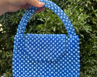 Blue Beaded Handmade Bag – Pearl Style Bridal Purse – Elegant Crystal Bead Clutch – Wedding Party Bag – Handmade Gift – Ecraftworkshop