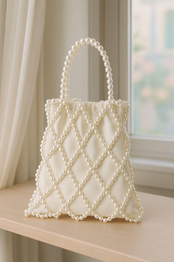 バッグ BLANKOF BRIDAL BAG 3 Handmade Pearl Beaded Bridal Bag, White Satin Clutch, Elegant