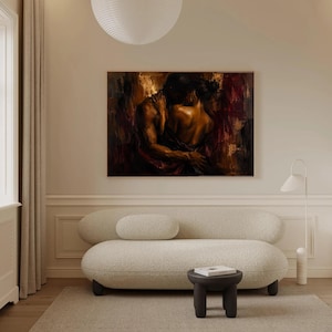 Black Couple Embrace Art Print, Bold Palette, Moody Figurative image 6
