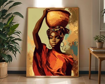 Stampa artistica da parete afrocentrica / Donna africana che trasporta un vaso