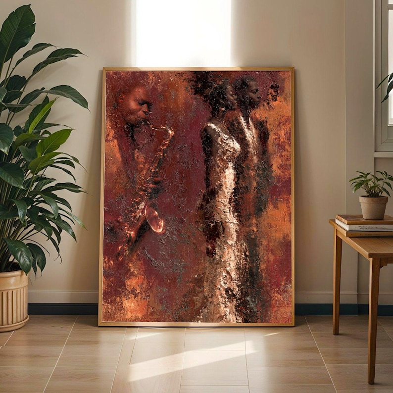 Jazz Saxophone Wall Art Print | Black Music Culture Painting | Afrocentric Home Decor Bold Warm