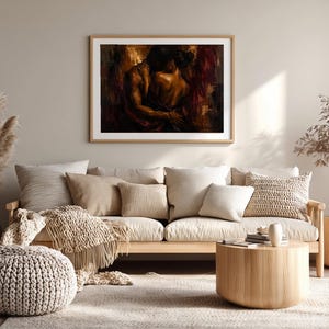 Black Couple Embrace Art Print, Bold Palette, Moody Figurative image 9