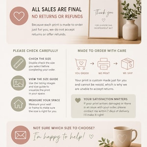 The image is a return policy flyer for a small business, providing information on the return policy and instructions for customers.