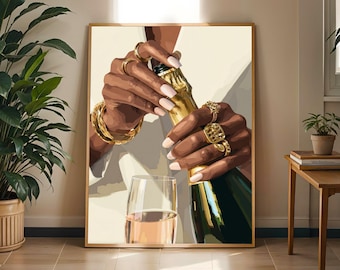 Champagne Celebration Art Print: Glam Black Woman Empowerment Decor
