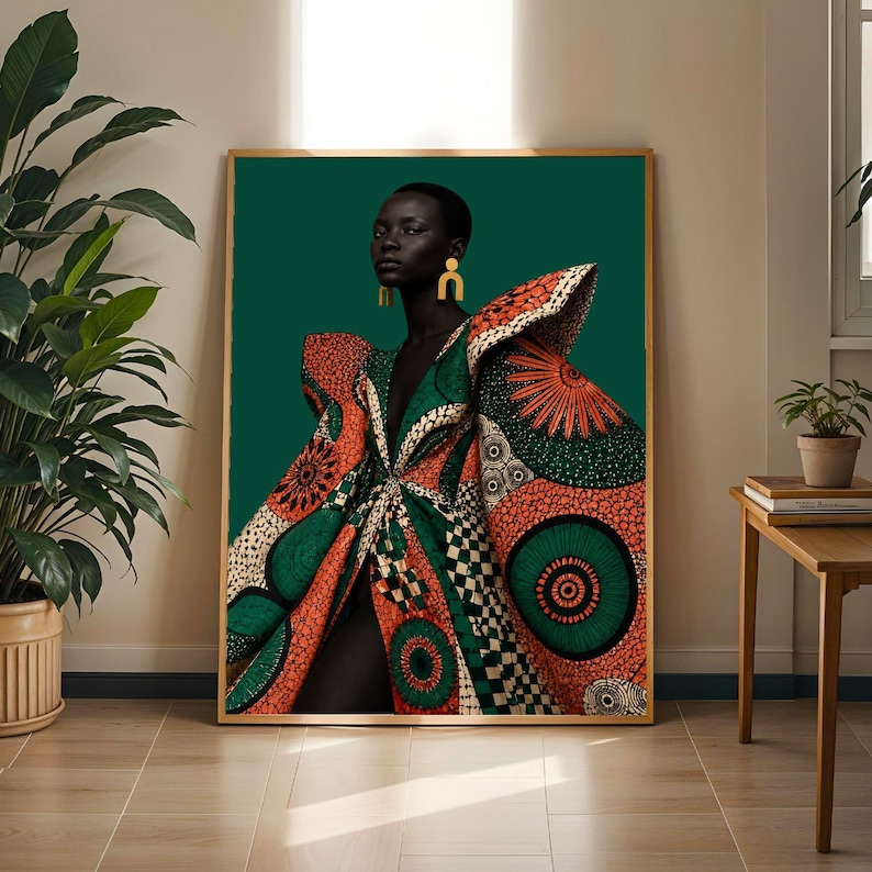 Modern Afrocentric Art Print – Black Cultural Portrait, Ankara Inspired
