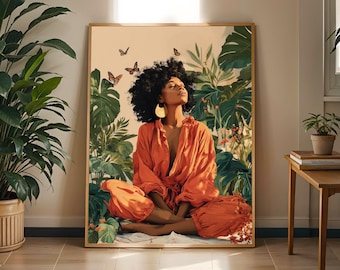 Lámina artística "Mujer serena en la naturaleza": Decoración bohemia
