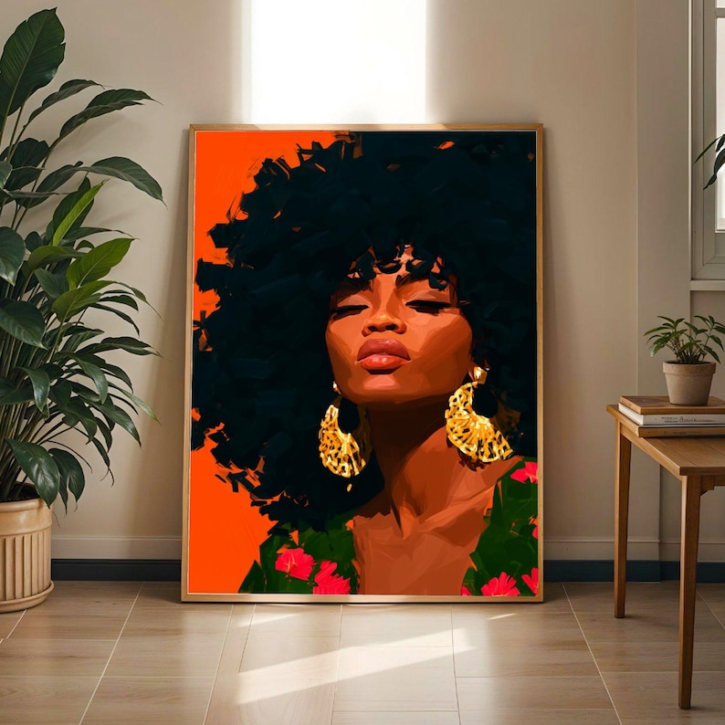 Black Woman Afro Art Print | Bold Empowerment Wall Art | African American Portrait Poster