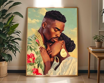 Geometric Embrace Art Print: Afrocentric Style, Green Red Brown Cream Poster