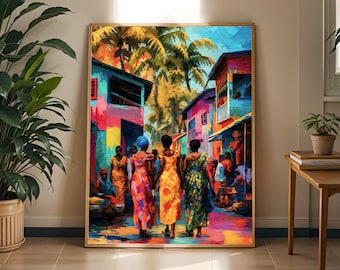 African Market Art Print | Vibrant Afrocentric Street Scene Poster
