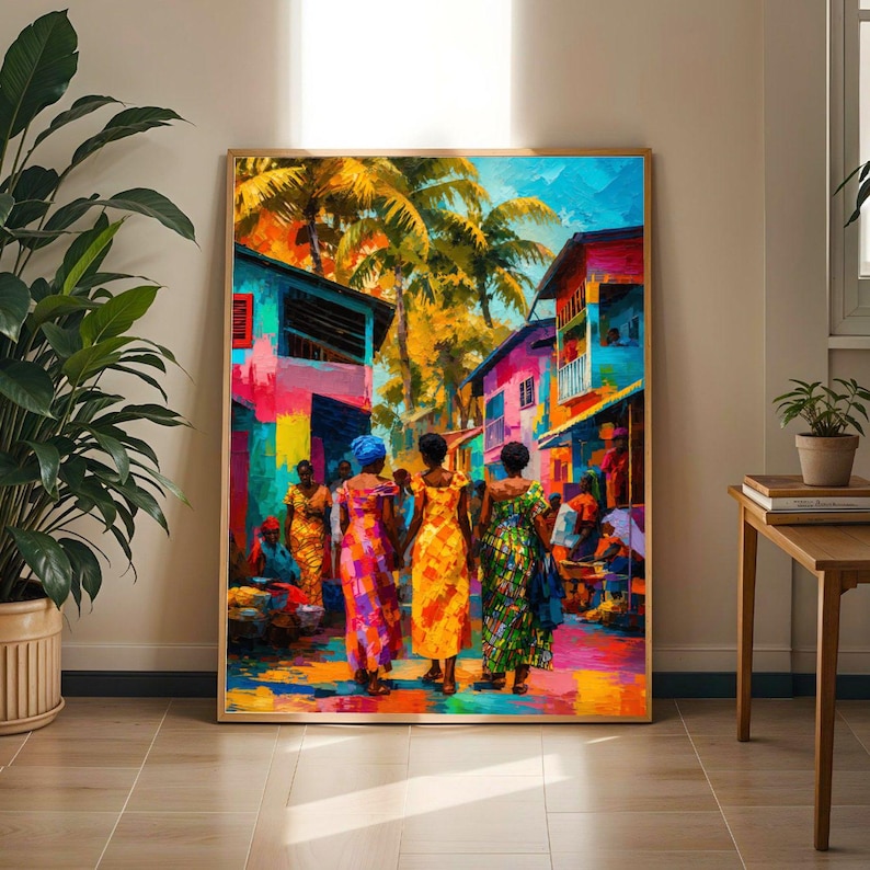 African Market Art Print | Vibrant Afrocentric Street Scene Poster