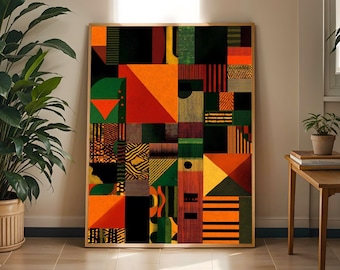 African Abstract Wall Art Print | Bold Geometric Ankara Inspired Poster | Modern Afrocentric Home Decor