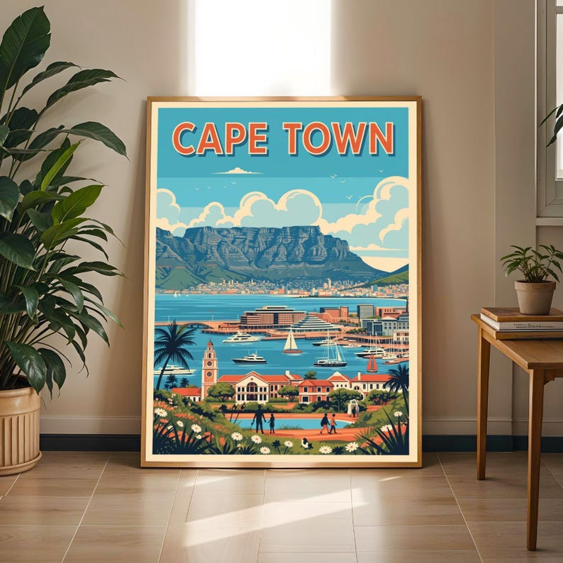 Vintage Cape Town Travel Poster: Retro South Africa Wall Art