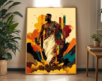 Stampa artistica afrocentrica: figura culturale astratta, arredamento boho moderno
