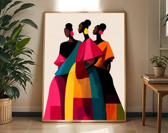 Moderne Figuren Kunst Druck: Afrikanische Drucke, Beige Geometrischer Druck (Digitaler Download)