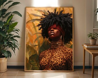 Afrocentric Woman Portrait Print: Bohemian Earth Tone Art