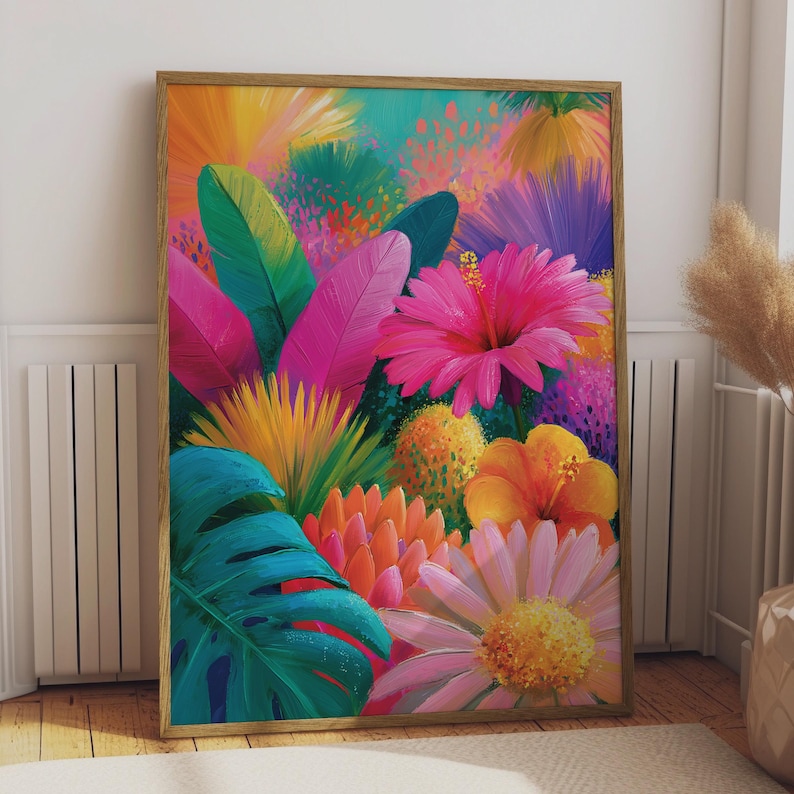 Abstract Afrocentric Floral Art Print, Vibrant Botanical Wall Decor, Colourful Tropical Artwork