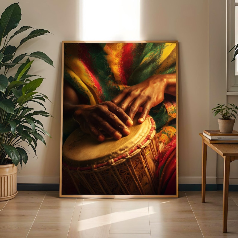 Ghana Djembe Drum Art Print: Afrocentric Cultural Wall Decor