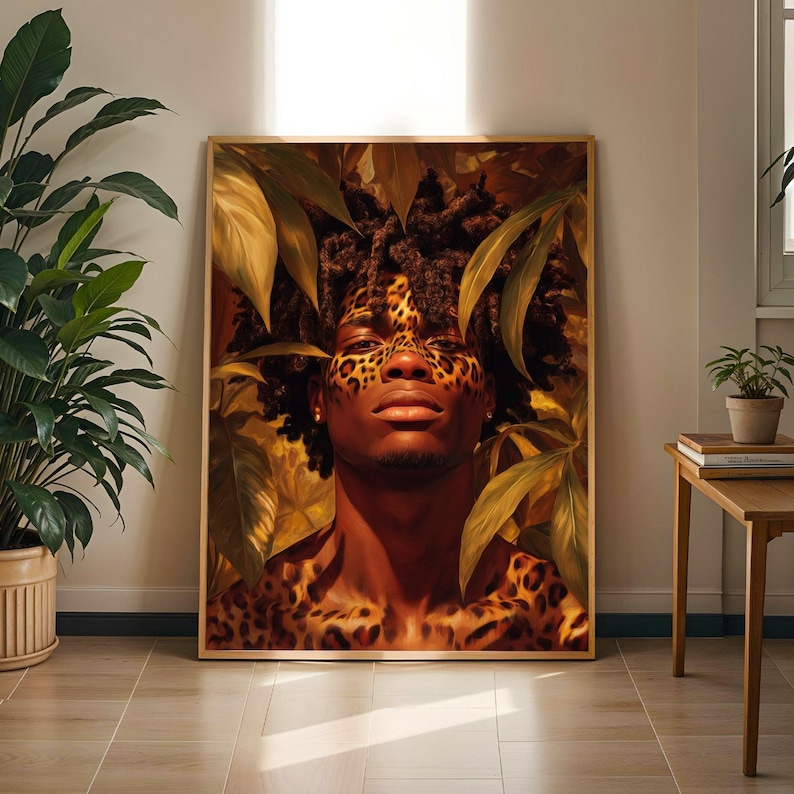 Afro Jungle Portrait Art Print | Leopard Face Paint Wall Art