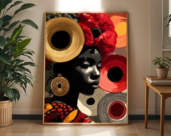 Ritratto astratto afrocentrico di donna africana dai colori vivaci