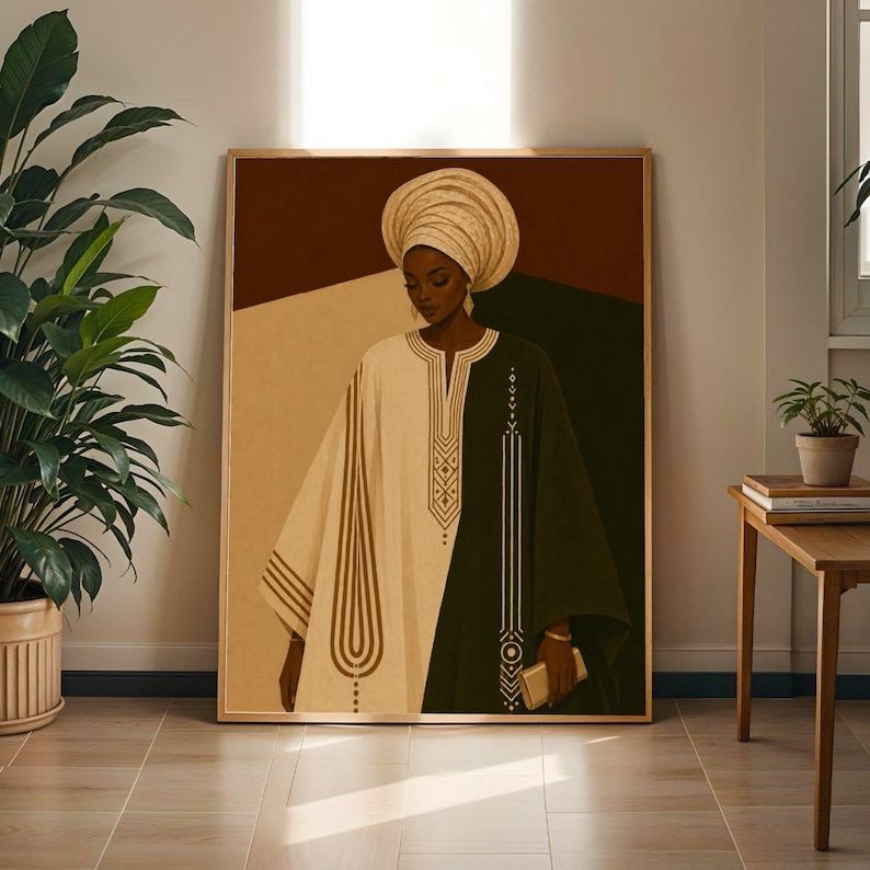 African Queen Art Print | Regal Woman in Gele Kaftan Poster | Afrocentric Home Decor