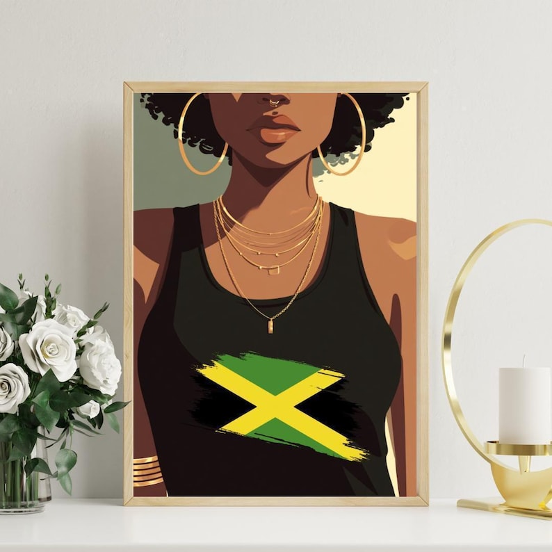Caribbean Flag Art Print | Black Woman Pride Modern Poster