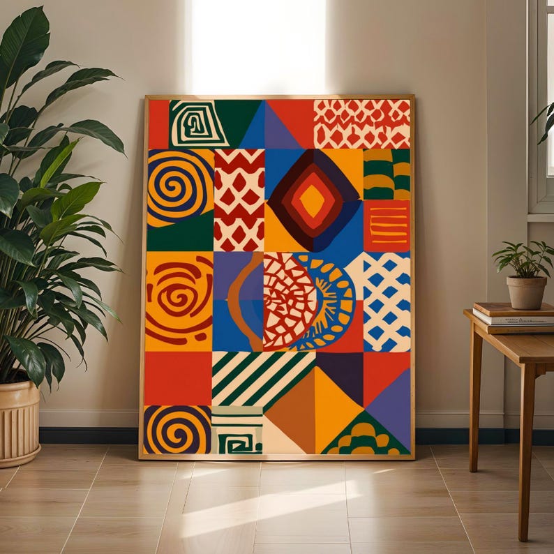 Abstract Geometric Art Print: Boho Afrocentric Home Decor