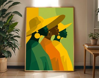 Afrocentric Women Silhouette Art Print: Bold Modern Home Decor