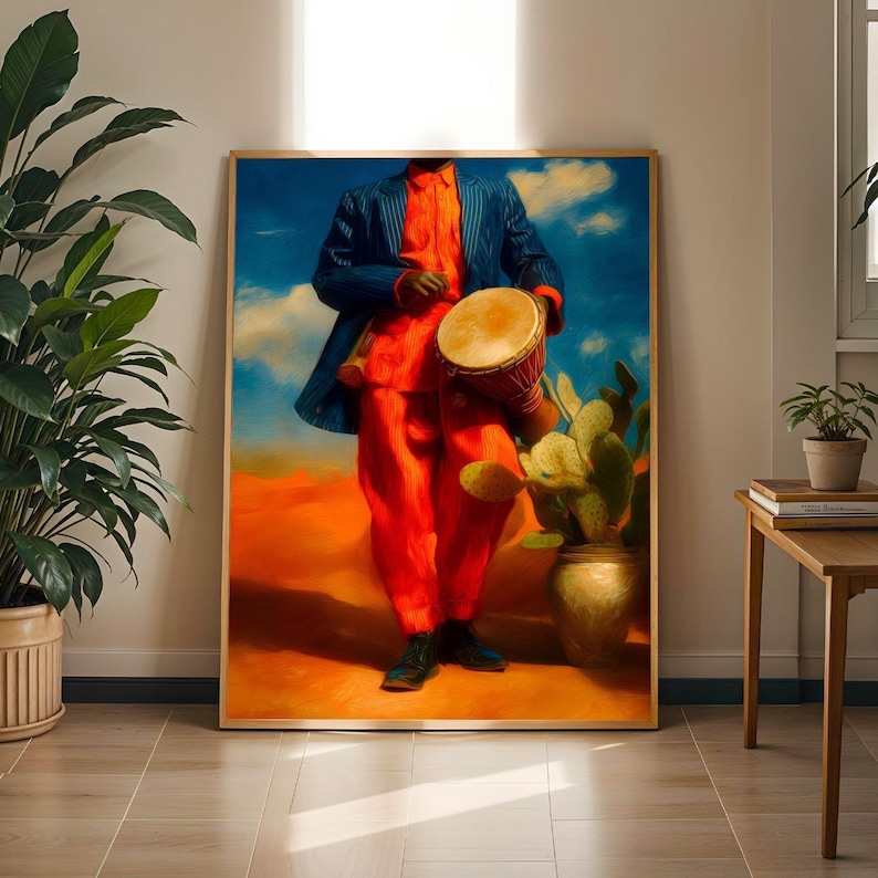 Nigerian Talking Drum Desert Art Print: Afrocentric Wall Decor