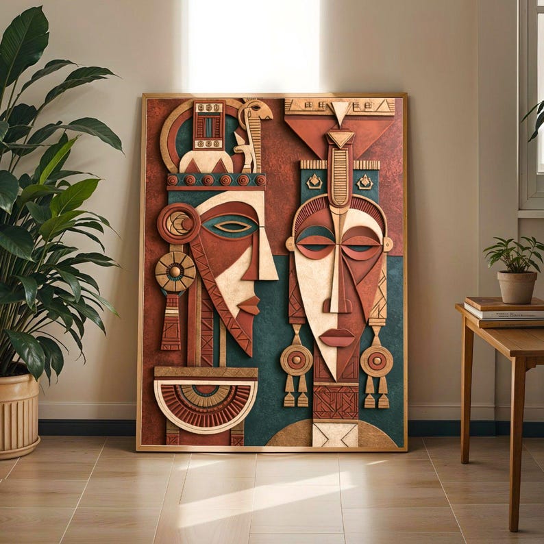 African Mask Art Print | Tribal Heritage Wall Art | Afrocentric Home Decor | Bold Geometric Poster
