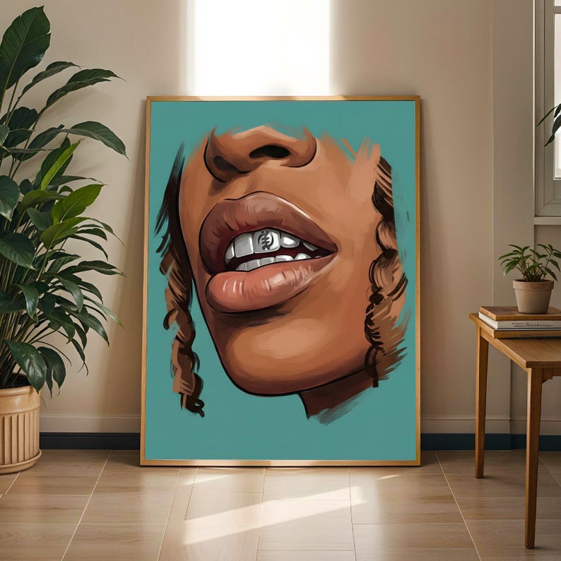 Adinkra Symbol Wall Art Print, Melanin Beauty Lips Illustration