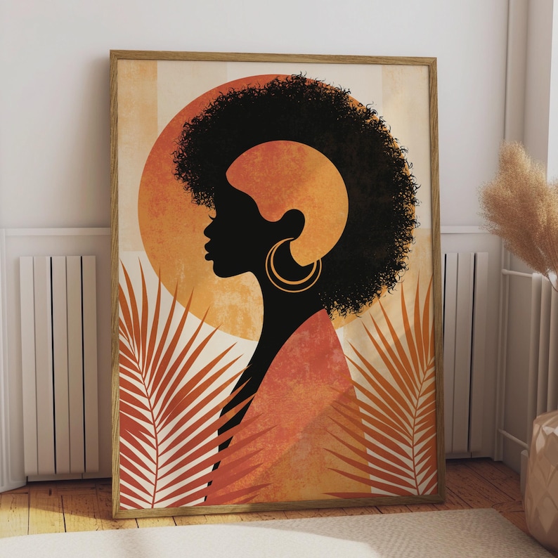 Afrocentric Abstract Woman Silhouette Print, Natural Hair Art, Boho Terracotta Wall Decor