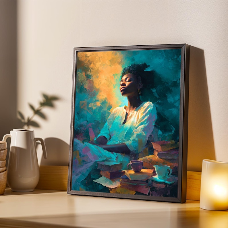 Afrocentric Woman Portrait Art Print: Dreamlike Peace Home Decor (Digital Download)