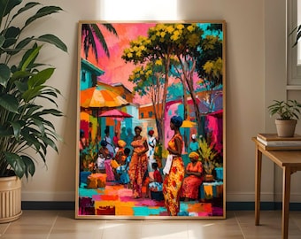 Vibrant African Market Art Print | Colorful Afrocentric Home Decor