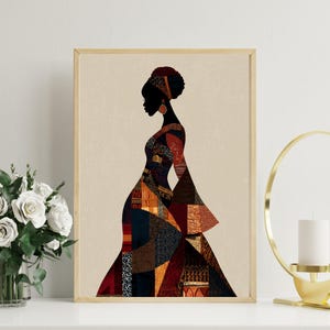 Afrocentric Woman Silhouette Art Print: Ankara Tribal Decor