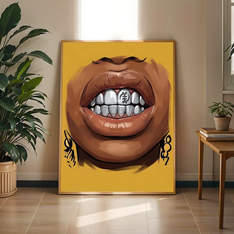 Adinkra Symbol Wall Art, Melanin Beauty Lips Print, Afrocentric Illustration