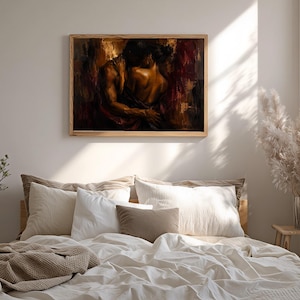 Black Couple Embrace Art Print, Bold Palette, Moody Figurative image 12