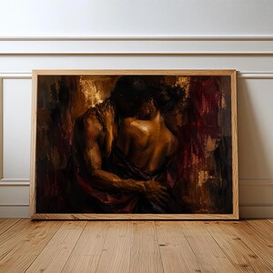 Black Couple Embrace Art Print, Bold Palette, Moody Figurative image 10