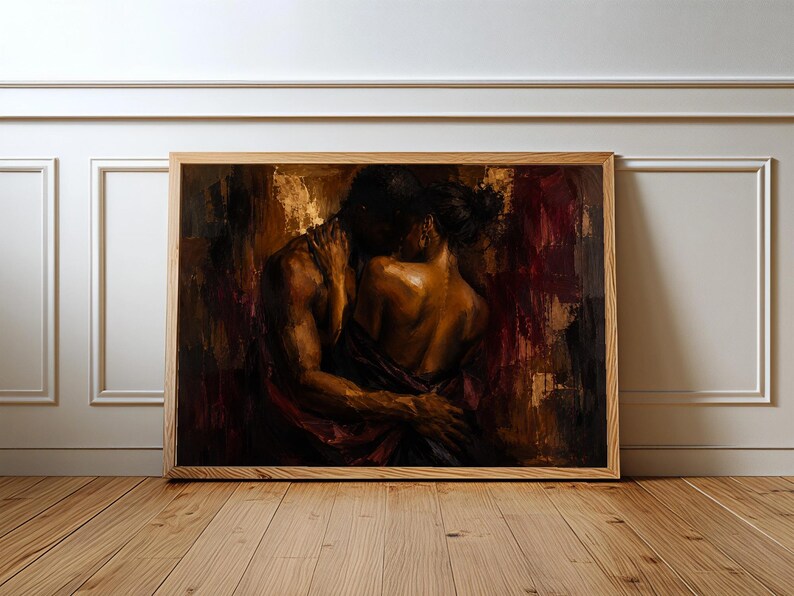 Black Couple Embrace Art Print, Bold Palette, Moody Figurative image 10
