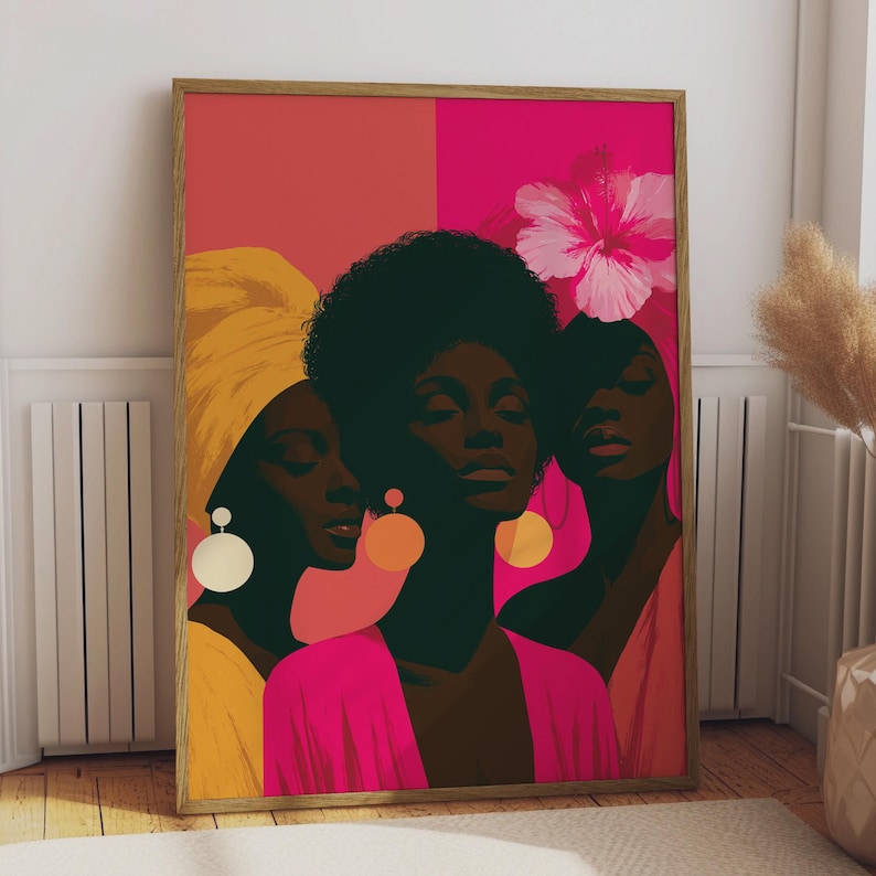 Afrocentric Abstract Art Print, Bold Black Woman Portraits, Vibrant Colour Wall Art, Empowerment