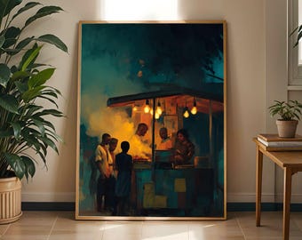 Nigerian Suya Street Market Art Print | African Street Life Wall Decor