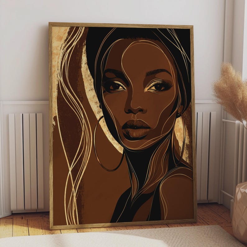 Afrocentric Abstract Art Print, Empowering Black Woman Portrait, Modern Wall Art Decor
