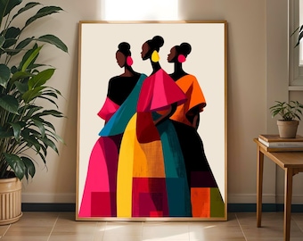 Modern Figures Art Print: Bold African Prints, Beige Geometric Print