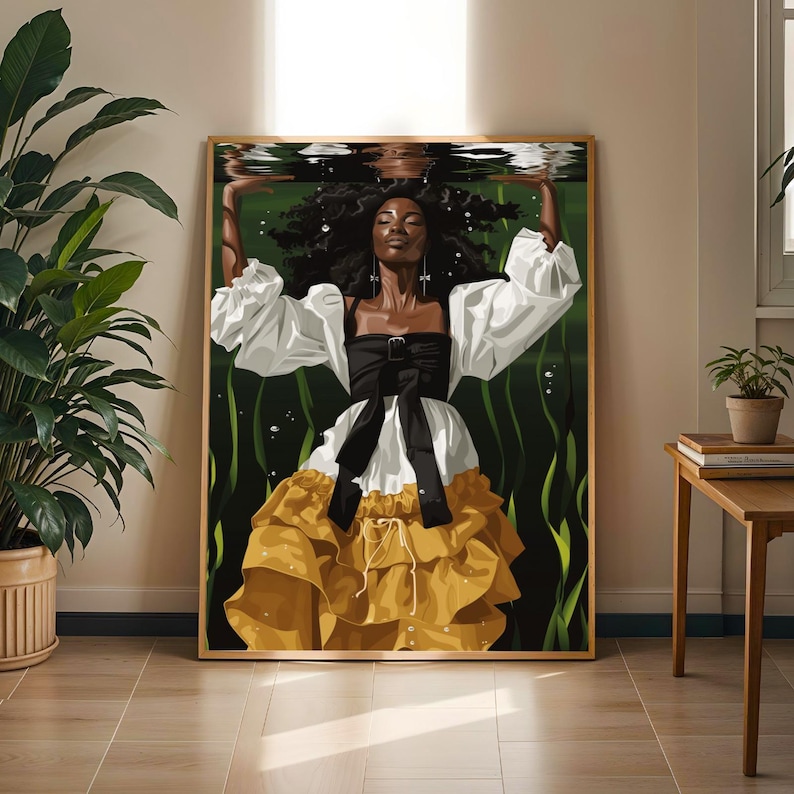 Black Women Underwater Art Print, Melanin Goddess Serenity Decor