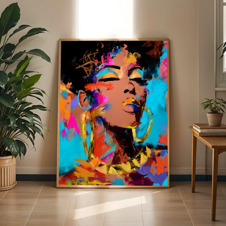 Black Woman Art Print Bold Colorful Portrait Wall Art Afrocentric Empowerment Poster Home Decor Gift