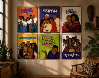 90s Black TV Show Poster Set of 6 | Living Single Martin Moesha Fresh Prince The Parkers My Wife & Kids | Black Culture Wall Art