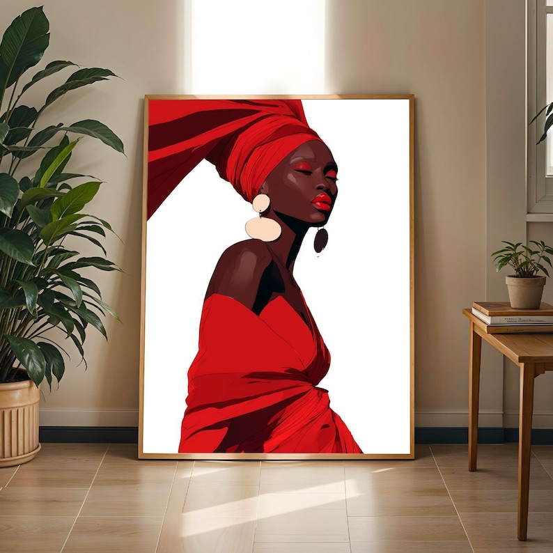 Red Fashion Illustration Poster – Empowered Woman Portrait, Modern Art